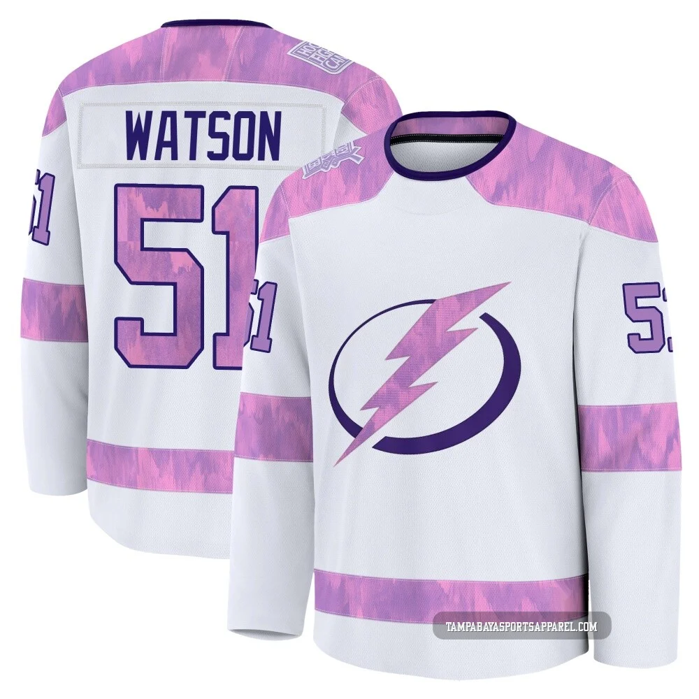 Austin Watson ＃51 Tampa Bay Lightning Youth White 2024 Hockey Fights Cancer Practice Premium Jersey