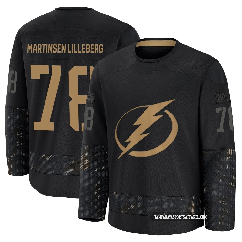 Emil Lilleberg ＃78 Tampa Bay Lightning Men's Black 2024 Military Appreciation Practice Premium Jersey