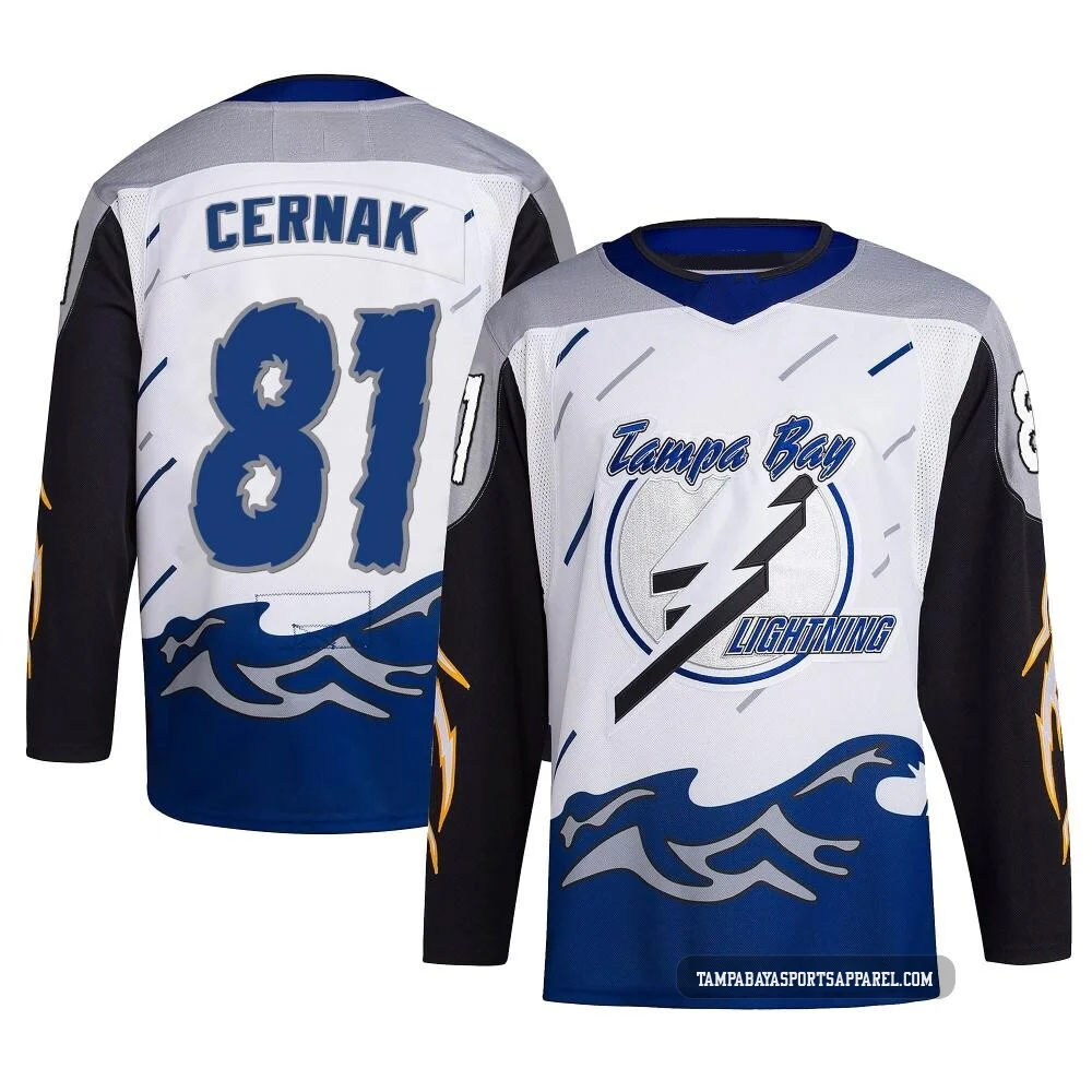 Erik Cernak ＃81 Tampa Bay Lightning Men's White Authentic Reverse Retro 2.0 Jersey