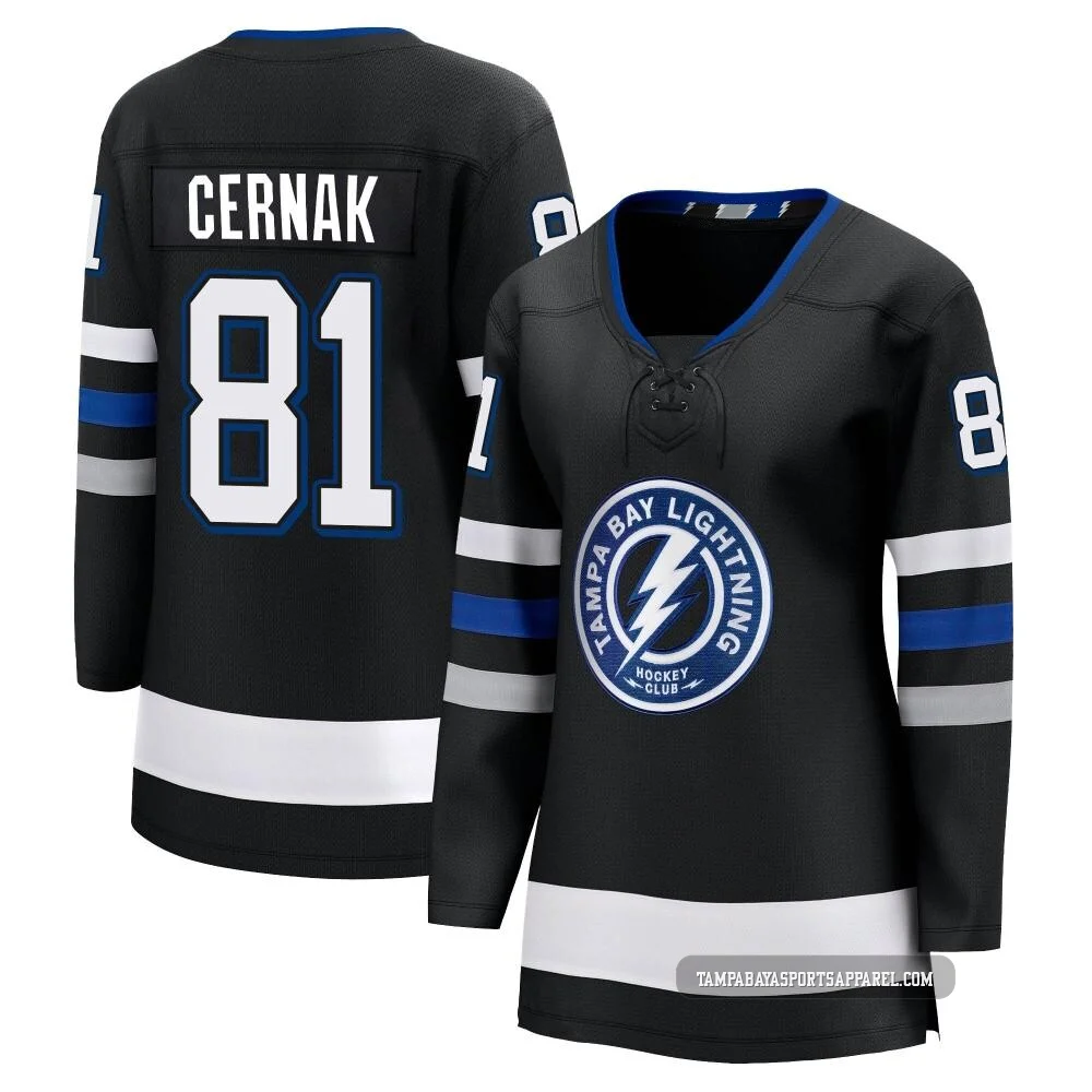 Erik Cernak ＃81 Tampa Bay Lightning Women's Black Premier Breakaway Alternate Jersey