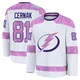 Erik Cernak ＃81 Tampa Bay Lightning Youth White 2024 Hockey Fights Cancer Practice Premium Jersey