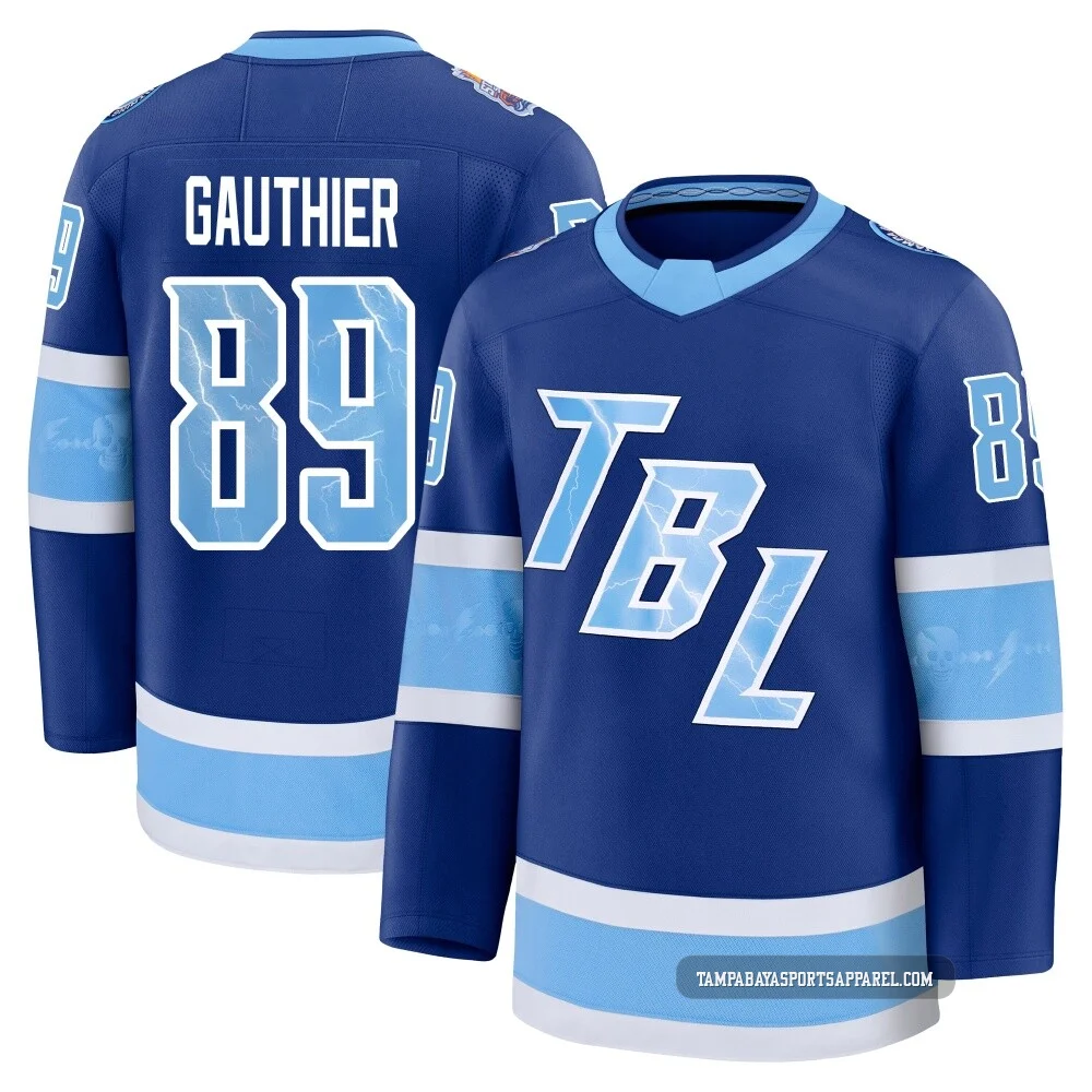 Ethan Gauthier ＃89 Tampa Bay Lightning Men's Blue Premium 2026 Stadium Series Jersey