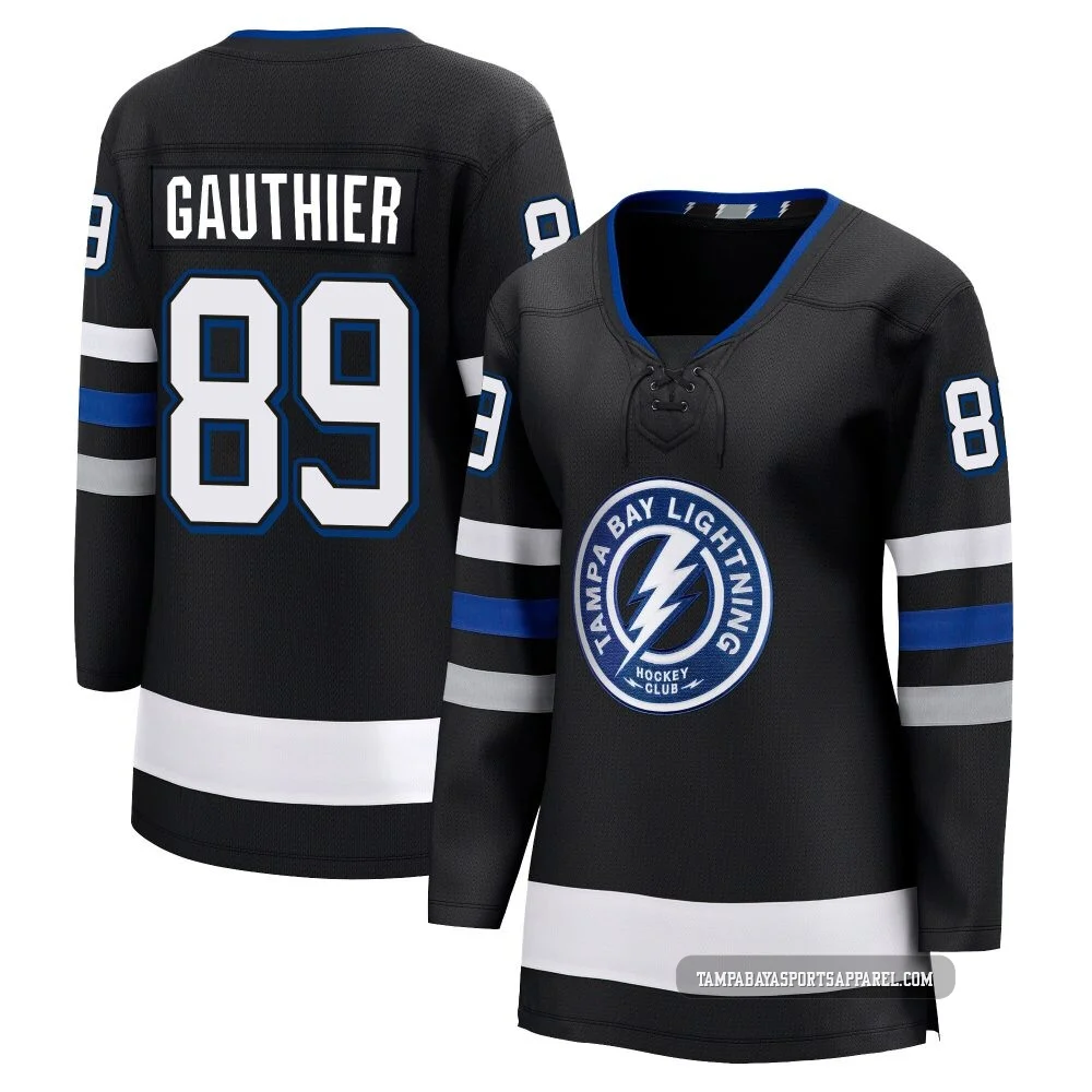 Ethan Gauthier ＃89 Tampa Bay Lightning Women's Black Premier Breakaway Alternate Jersey