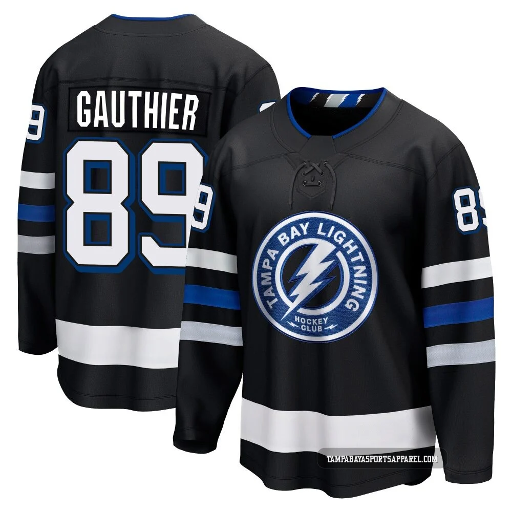 Ethan Gauthier ＃89 Tampa Bay Lightning Youth Black Premier Breakaway Alternate Jersey