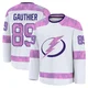 Ethan Gauthier ＃89 Tampa Bay Lightning Youth White 2024 Hockey Fights Cancer Practice Premium Jersey