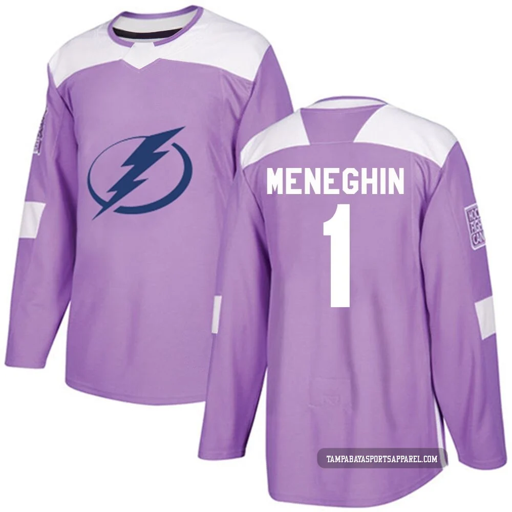 Harrison Meneghin ＃1 Tampa Bay Lightning Men's Purple Authentic Fights Cancer Practice Jersey