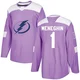 Harrison Meneghin ＃1 Tampa Bay Lightning Men's Purple Authentic Fights Cancer Practice Jersey