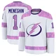 Harrison Meneghin ＃1 Tampa Bay Lightning Men's White 2024 Hockey Fights Cancer Practice Premium Jersey