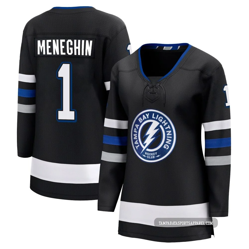 Harrison Meneghin ＃1 Tampa Bay Lightning Women's Black Premier Breakaway Alternate Jersey