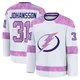 Jonas Johansson ＃31 Tampa Bay Lightning Men's White 2024 Hockey Fights Cancer Practice Premium Jersey