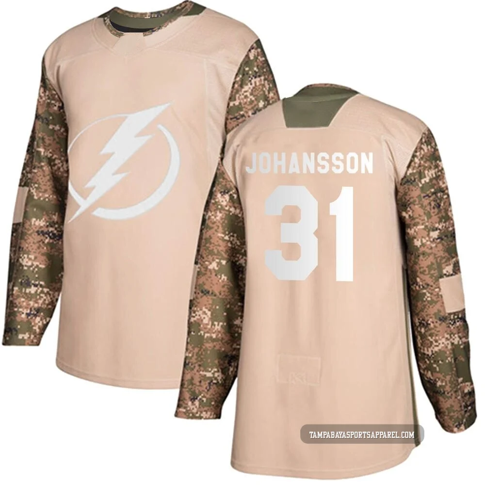 Jonas Johansson ＃31 Tampa Bay Lightning Youth Camo Authentic Veterans Day Practice Jersey