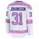 Jonas Johansson ＃31 Tampa Bay Lightning Youth White 2024 Hockey Fights Cancer Practice Premium Jersey