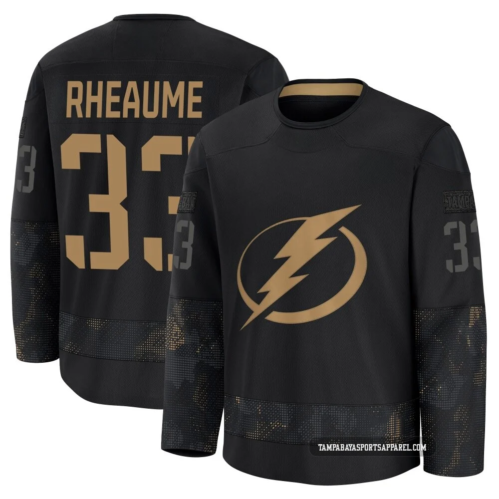 Manon Rheaume ＃33 Tampa Bay Lightning Youth Black 2024 Military Appreciation Practice Premium Jersey
