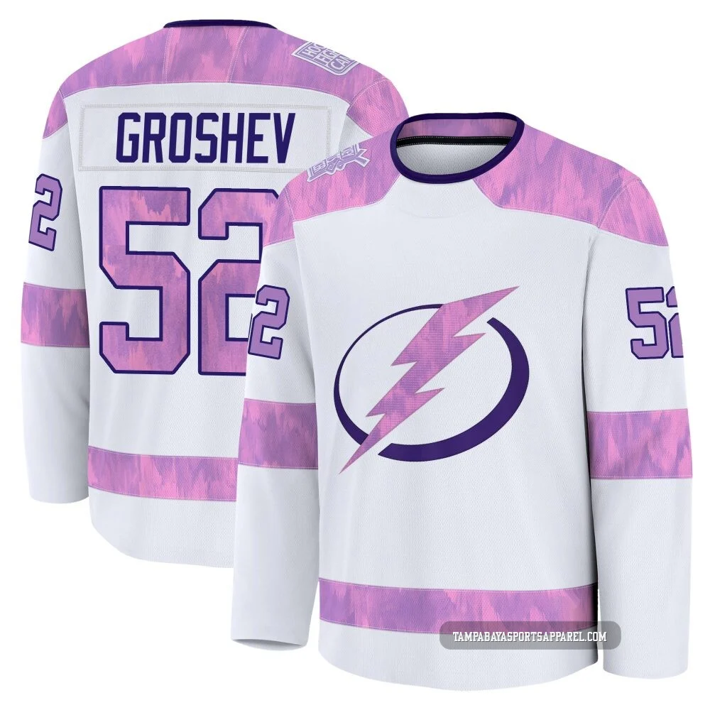 Maxim Groshev ＃52 Tampa Bay Lightning Men's White 2024 Hockey Fights Cancer Practice Premium Jersey