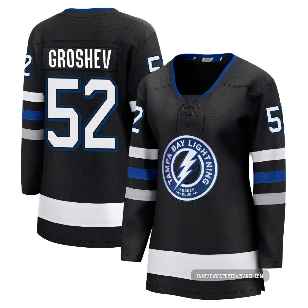 Maxim Groshev ＃52 Tampa Bay Lightning Women's Black Premier Breakaway Alternate Jersey