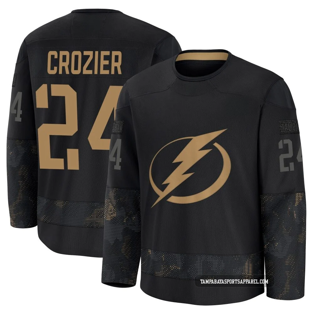 Maxwell Crozier ＃24 Tampa Bay Lightning Men's Black 2024 Military Appreciation Practice Premium Jersey