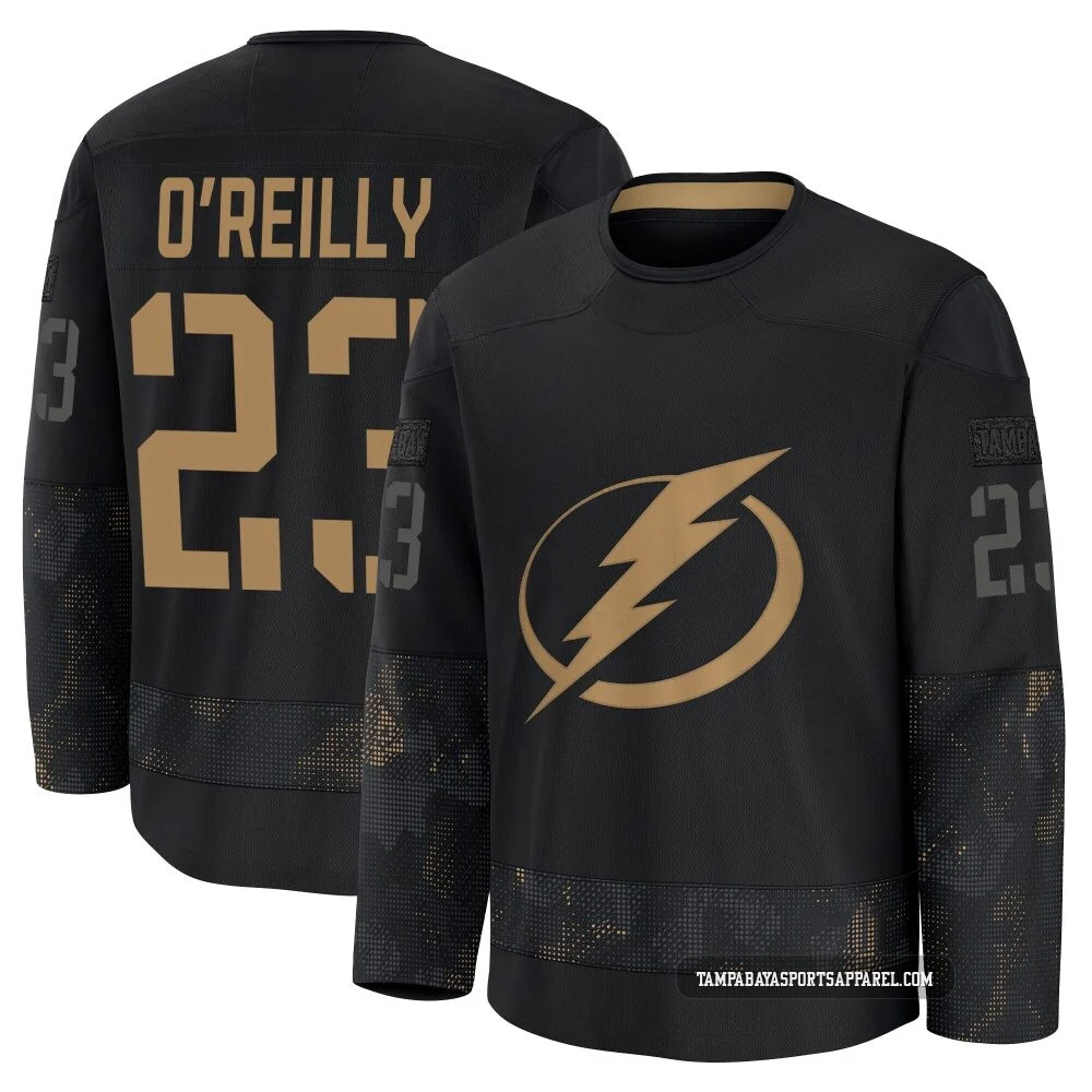 Sam O'Reilly ＃23 Tampa Bay Lightning Youth Black 2024 Military Appreciation Practice Premium Jersey