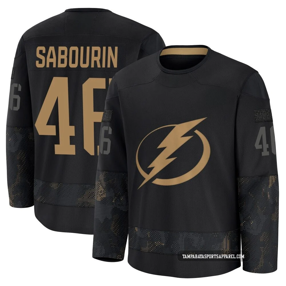 Scott Sabourin ＃46 Tampa Bay Lightning Men's Black 2024 Military Appreciation Practice Premium Jersey