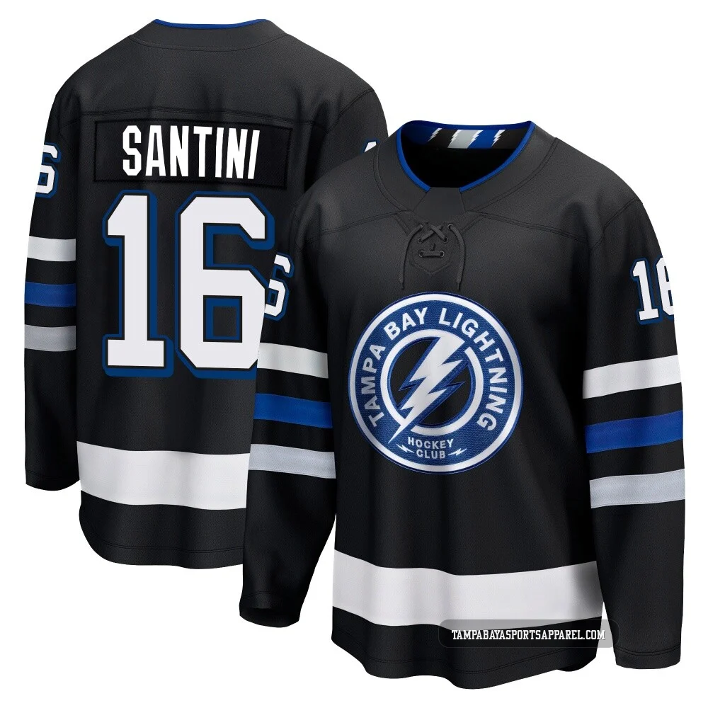Steven Santini ＃16 Tampa Bay Lightning Youth Black Premier Breakaway Alternate Jersey