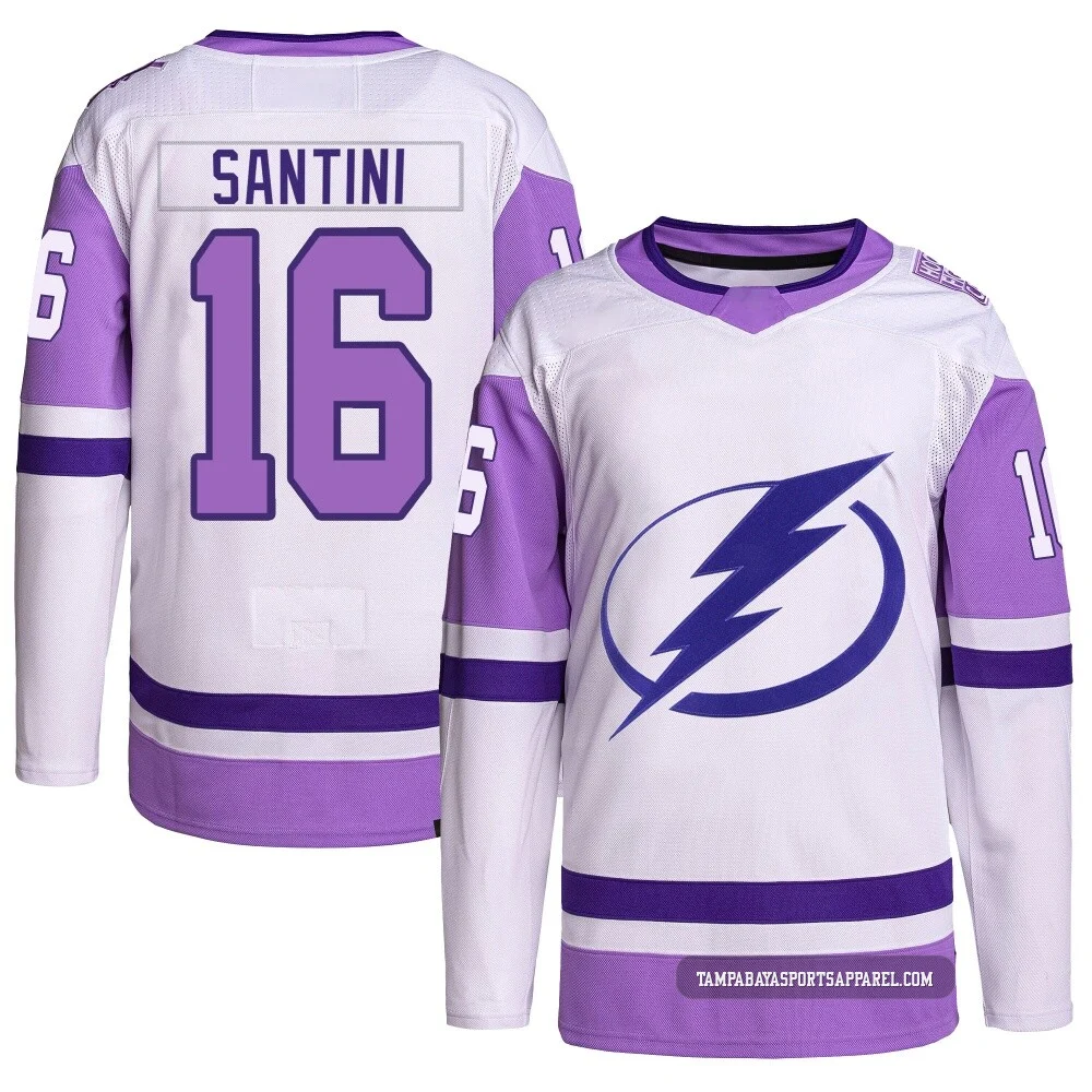 Steven Santini ＃16 Tampa Bay Lightning Youth White/Purple Authentic Hockey Fights Cancer Primegreen Jersey