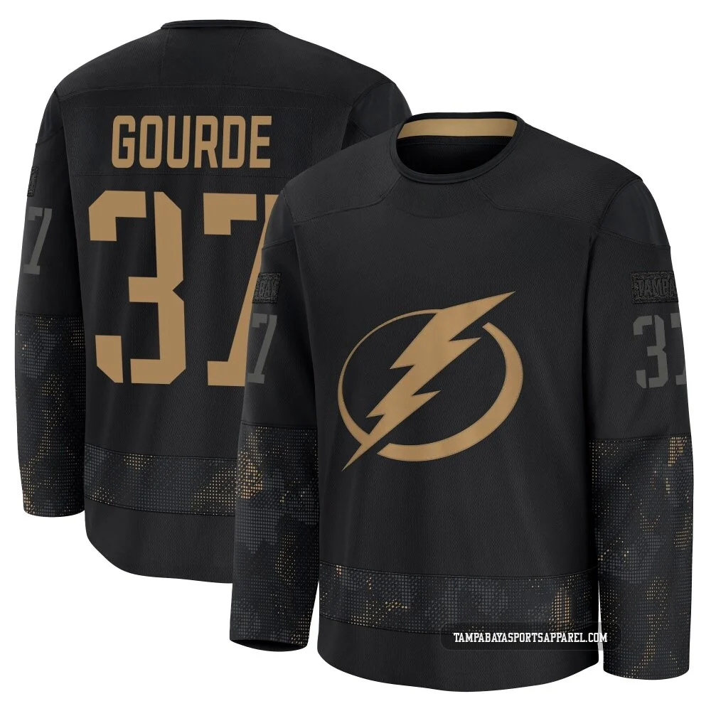 Yanni Gourde ＃37 Tampa Bay Lightning Men's Black 2024 Military Appreciation Practice Premium Jersey